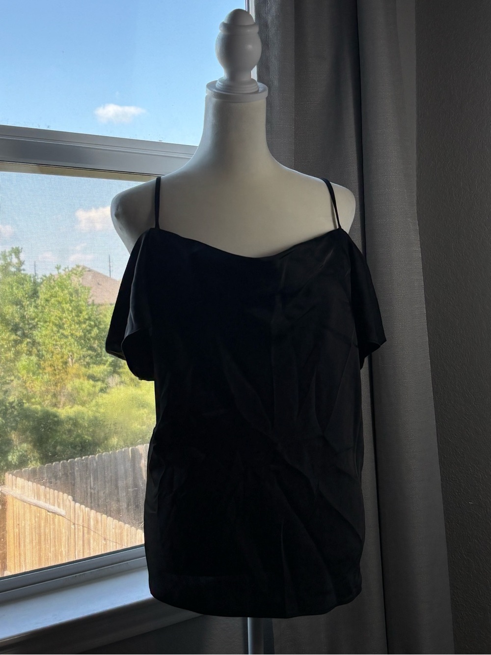 One-Shoulder Black Satin Dress with Delicate Strap